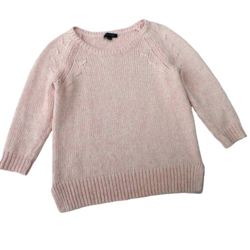 Alpaca Ann Taylor Pink Knit Sweater Ribbed Crewneck Side Vents Relaxed Fit S - Picture 4 of 8